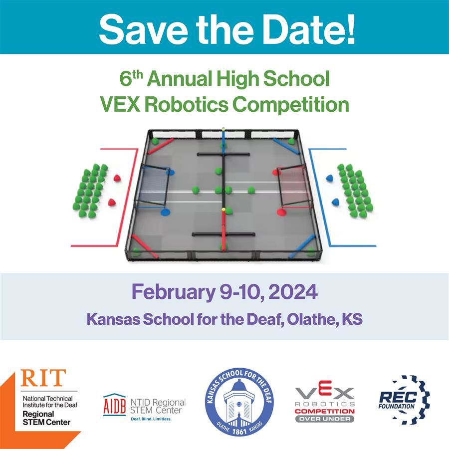 Flyer announcing Feb 8-11, 2024 dates for high school robotics tournament